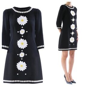 Dolce & Gabbana / Daisy Floral-appliquéd wool-crepe long sleeve dress 38 IT 4 XS
